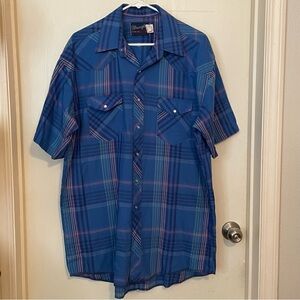 Wrangler Shirt Men 17‎ XL Mutlicolor Striped X Long Tails Short Sleeve Button Up